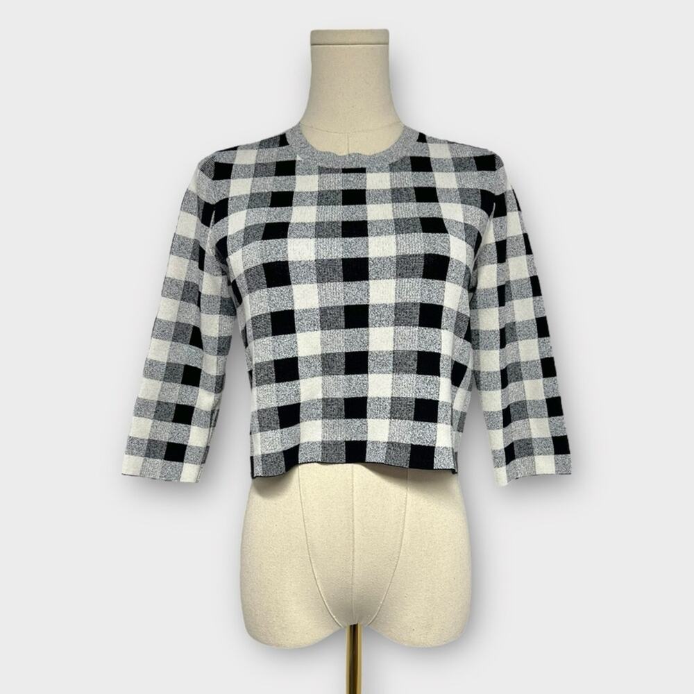 Theory Black and White Gingham Plaid Knit Top Size Small